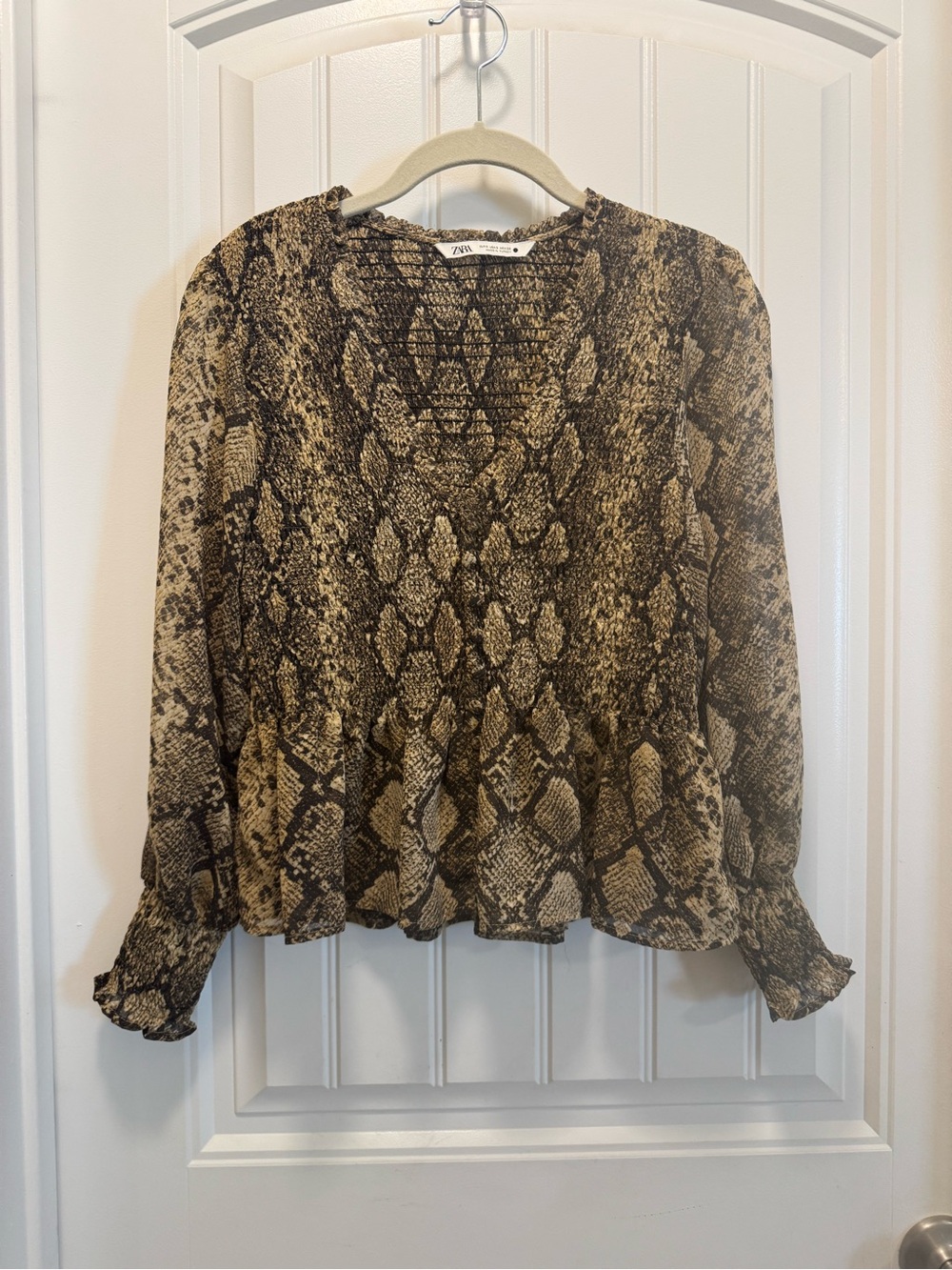 ZARA Veronica Blouse Snake Python Print Long Sleeve Whimsigoth Sheer Size Small